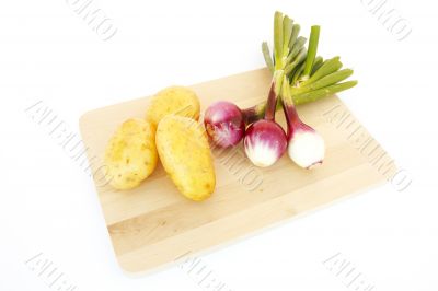 potatoes and onions isolated