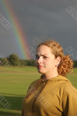 tenager girl and rainbow