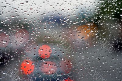 Drops on glass during a rain