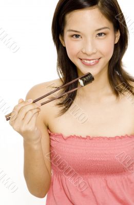 Pretty Girl Eating Japanese Food