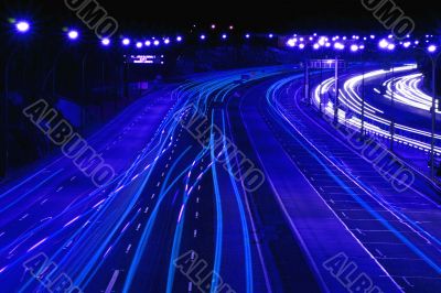 Highway At Night In Blue