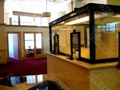 Teller Window in Bank Interior