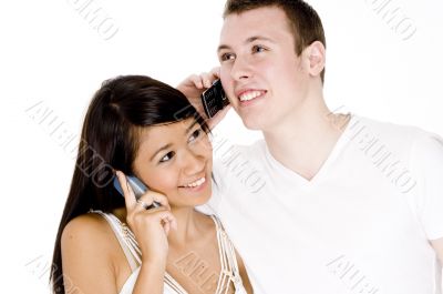 Couple Talking On Phones