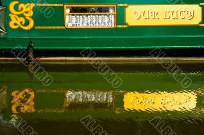 Green Barge - Water Reflection