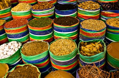Spices Stored in Colored Sacks