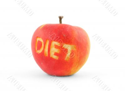Word DIET scraped out in a red apple