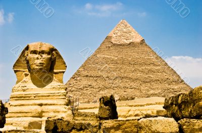 Egyptian Sphinx Guarding Pharaoh`s Pyramid