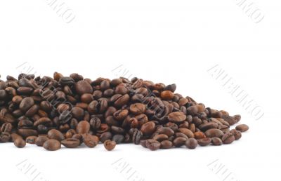 spilled coffee beans on white