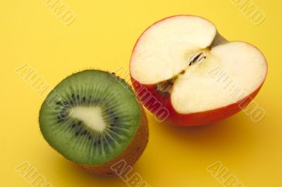 apple and kiwi profile on yellow