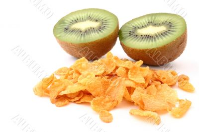 cornflakes with kiwi on white