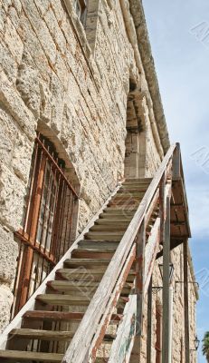 Wood Steps and Stone Wall