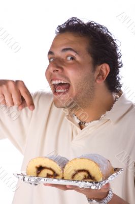 Young man and cake