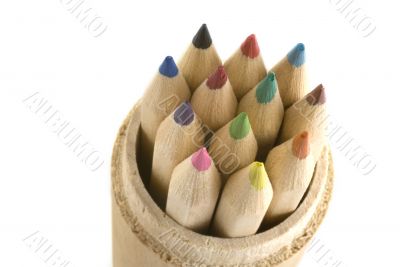 colored pencils in container