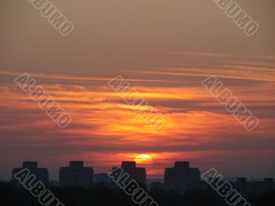 Sunset landscape scene with colorful evening sky