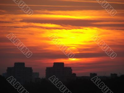 Sunset landscape scene with colorful evening sky