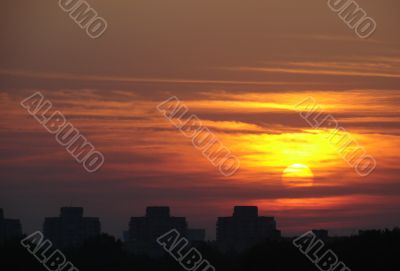 Sunset landscape scene with colorful evening sky