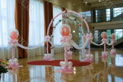 Wedding hall. Ornaments from balloons.