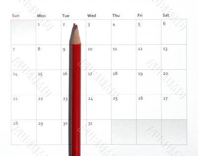 Red Pencil On Calendar