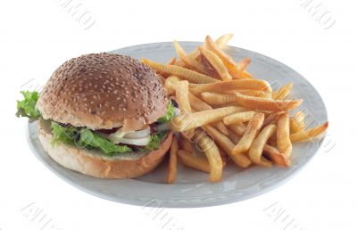 Hamburger and french fries