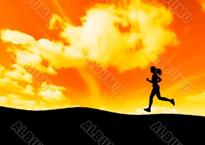 Running and sunset