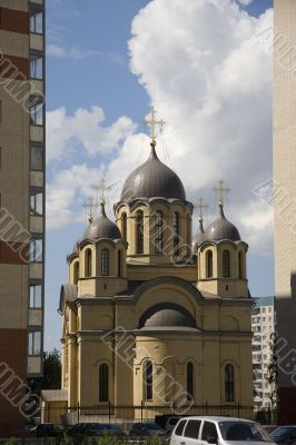 Church amids blocks of flats