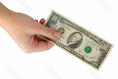 hand with ten dollars