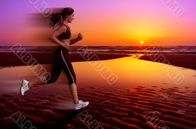 running and sunset