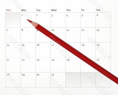 Red Pencil On Calendar