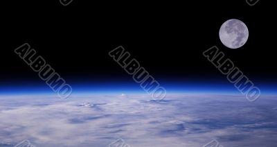 Blue Planet Earth And Full Moon