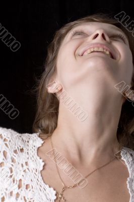 smiling woman looking up