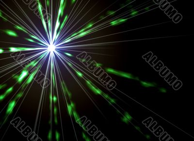 starburst with radiating green flares