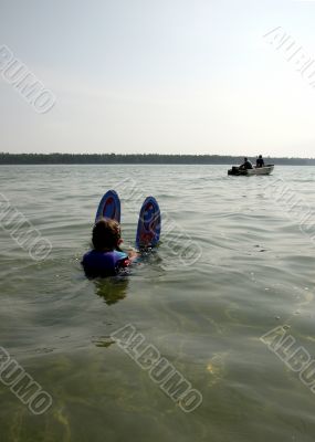 young girl ready to water ski