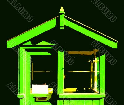 contrasty abstract of green workman`s shed
