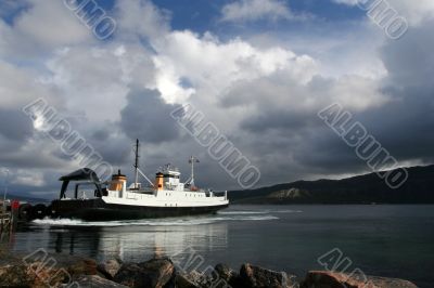 Beautiful Norwegian fjord with ferry