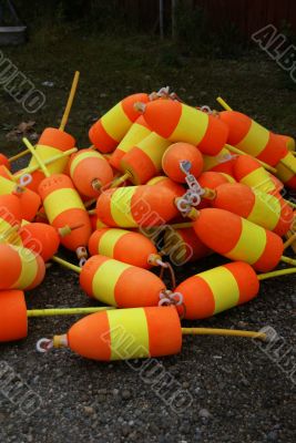 Lobster buoys, orange & yellow