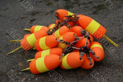 Lobster buoys, orange & yellow