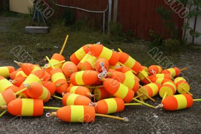 Lobster buoys, orange & yellow