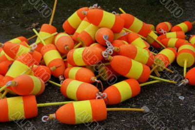 Lobster buoys, orange & yellow