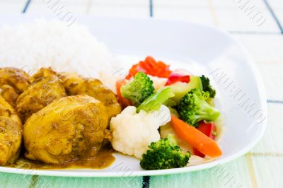 Curried Chicken with Rice and Vegetables - Jamaican Style