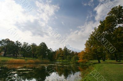 Colorful old autumn park