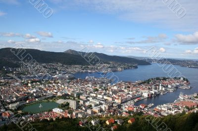 view of Bergen in Norway from the top of Mount Floyen.