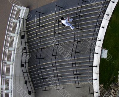 Person walking up steps