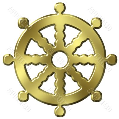 3D Golden Buddhism Symbol Wheel of Life