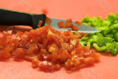 Chopped tomatoes and capsicum