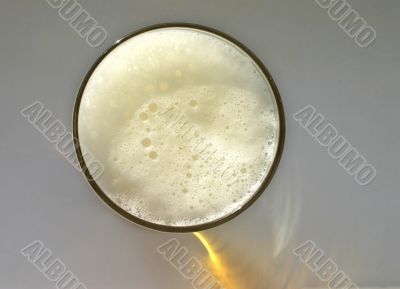 glass full of beer, view from obove