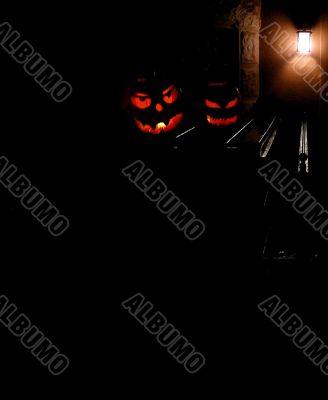 Pumpkins on the Stoop on Halloween