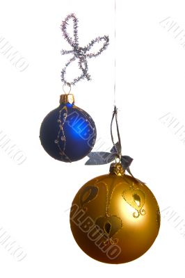 blue and yellow christmas balls