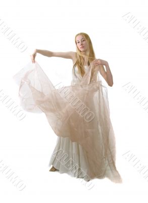 young girl in long withe dress