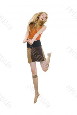 jumping pretty young girl