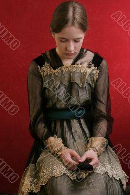 young lady with fan